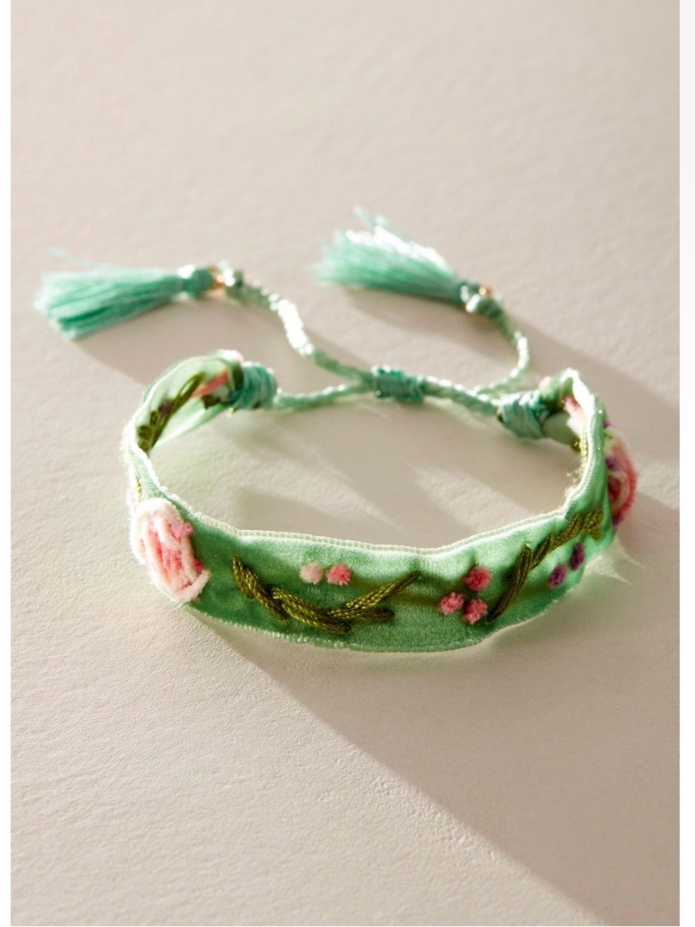 Free People Eternal Embroidered Floral Green Friendship Bracelet, nwt beautiful